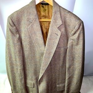 Oscar de la Renta Beige Herringbone Blazer Sport Coat Jacket Two Button Wool 42R